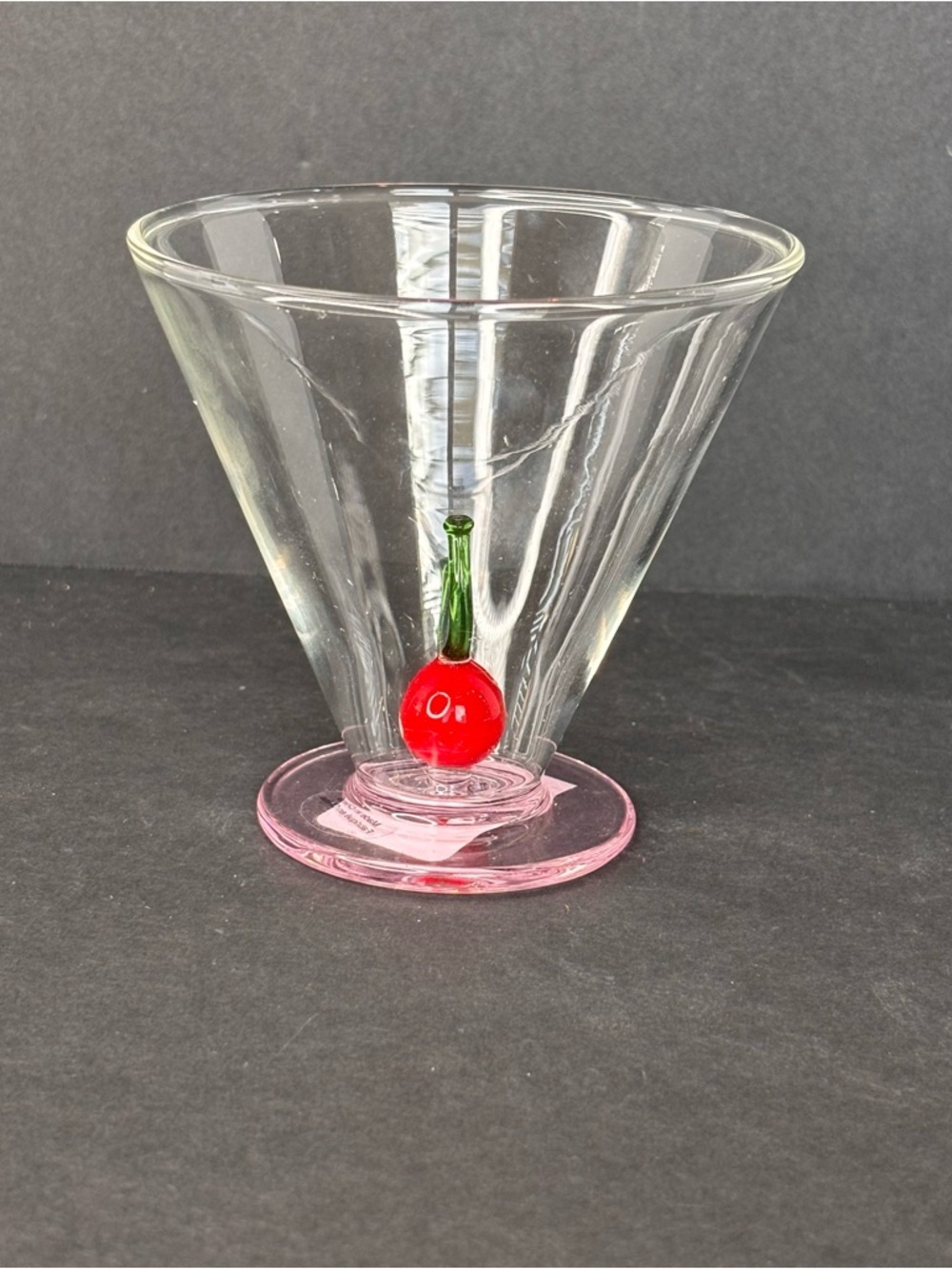 NWT Anthropologie Garnish Stemless Martini Glass Pink Base Cherry 3D Hand Blown - Picture 3 of 9
